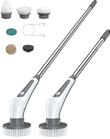 KEALBAUS Fregadora Giratoria EléCtrica, Cepillo de Limpieza InaláMbrico 10 en 1 IPX8 con 6 Cabezales de Cepillo Reemplazables y Varilla ExtraíBle de 4 Secciones