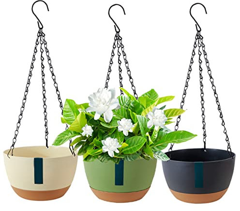 Weduspaty Plástico Colgando plástico Colgando Canasta de Planta de Maceta de macetas con plantador autoguacilante con Bandeja extraíble para la decoración del hogar de balcón 3pcs, macetas Colgantes