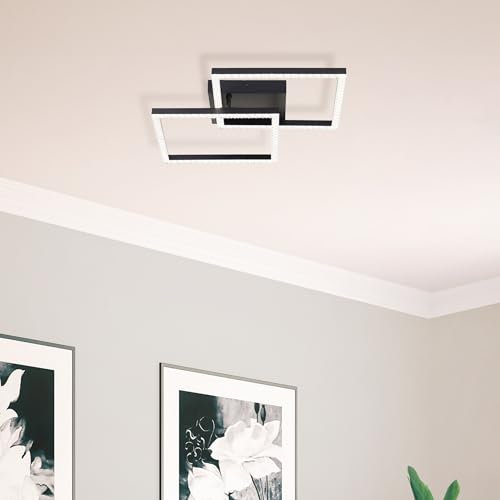 Lightbox LED Deckenlampe | 41 x 41 cm | schwarze Profil Deckenlampe mit Kristall-Optik & neutralweißer Lichtfarbe (4000 K) | 2700 lm | als Wohnzimmer Lampe | aus Metall/Kunststoff