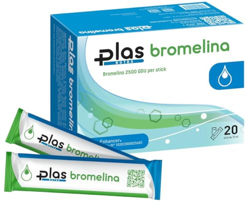 Plas Pharma® Bromelina - Bromelina Forte 2500 GDU, 20 Stick Gel Ananas | Anticellulite, Gambe Leggere, Made in Italy