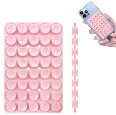 Cevoqin Supporto a ventosa in silicone per telefono su entrambi i lati, impugnatura adesiva per selfie e video, ispessimento, lavabile, supporto antiscivolo in silicone per iPhone e Android, rosa