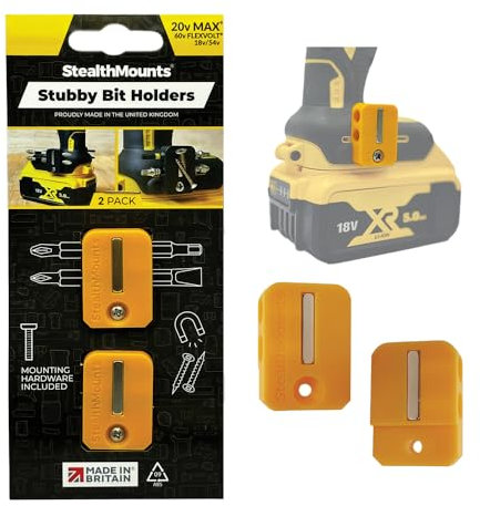 StealthMounts Yellow Stubby Magnetic Bit Holder compatible with DeWalt - 2 Pack | Drill Bit Organizer | Bit Holder for Impact Driver | Made in the UK