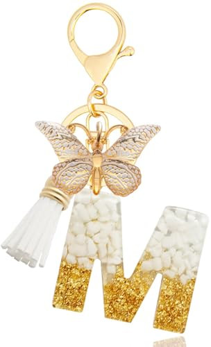 Lettre Porte-clés Alphabet Avec Papillon Pendentif, Initiale pour Femmes Filles Sac à Main Bagages Décoration