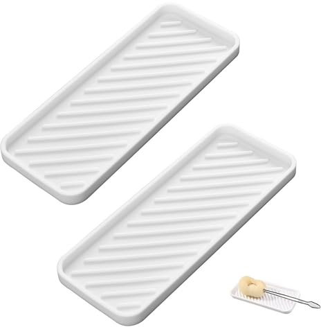 Lunyloer Kitchen Sink Tray, 2 Pcs Silicone Tray, Sink Mat for Bathroom Kitchen Counter(White)