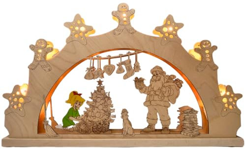 weigla - Schwibbogen original Erzgebirge I LED Lichterbogen Weihnachten I Motiv Bibi Blocksberg feiert Weihnachten I 7 Lampenkerzen + 1 Ersatzlampe I 7 x 34 V, 0,2 W, E10 I Weihnachtsdeko innen