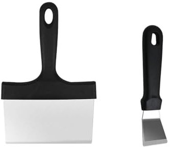 Naisfei 2 Pieces Griddle Scraper, Stainless Steel Grill Cleaner with Handle Metal,Stainless Steel Slant Edge Grill Scrapers for Food Service/Cooking/Cleaning, Black Handle, Dishwasher Safe