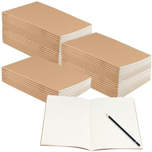 JEUIHAU Confezione da 50 quaderni A5 in carta kraft, 72 pagine bianche, blocco da disegno, marrone tinta unita, per scrivere, viaggi, affari