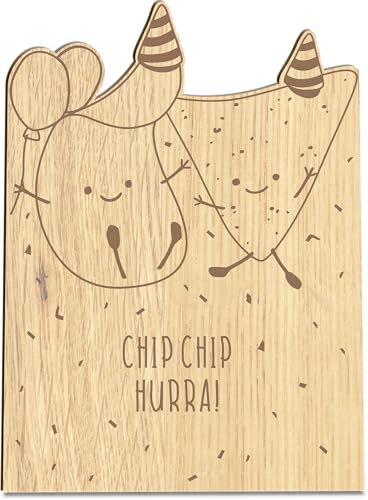 Grusskarte zum Geburtstag Holzkarte - Chips Geburtstagskarte mit Umschlag | lustige Geburtstagskarte Chips, Geburtstagsgeschenk, Happy Birthday Karte lustig, Geburtstagskarte mit Chip Chip Hurra