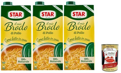 Italian Gourmet Il Mio Brodo Pollo Brühe liquida fertig naturale pur 3 x 1L | Senza conservanti e glutine, ohne zugesetztes Glutamat; ideale per risotti, Gesamtnettogewicht 3 L + Kostenlos Polpa 400g