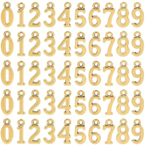 SUNNYCLUE 1 Box 180 Stück Gold 0 bis 9 Charms Zahlen Charms Großpackung Kleine Zahlenanhänger Aus Metalllegierung 1 2 3 für Die Schmuckherstellung DIY Halsketten Armbänder Ohrringe Bastelbedarf Handge