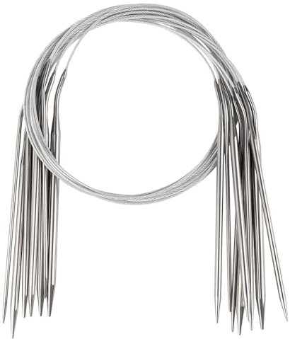 Reessy 9Pcs Circular Knitting Needles Set 2.0-6.0mm, 100 cm Long Stainless Steel Round Knitting Needles with Flexible Cable for Jumper, Shawl, Blanket, Scarf or Large Project