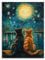 Dazzlewall Sternennacht Mit Katzen Wandbilder, Vintage Katze Ölgemälde Leinwand Bilder für Schlafzimmer Wohnzimmer Deko 30×40 cm Ungerahmt