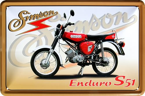 WOGEKA ART Retro Blechschild - Simson Enduro S51 - DDR Moped - Nostalgie Schild als Geschenkidee zur Werkstatt-Deko 20x30 cm im Vintage Design Metallschild 441