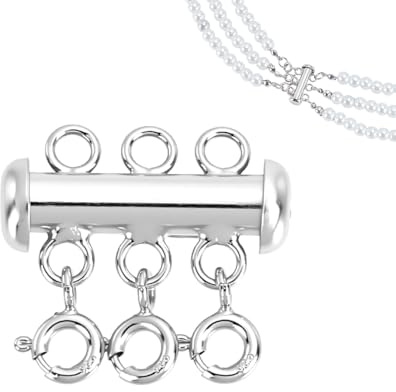 AHANDMAKER 925 Sterling Silver Layered Necklace Lock Clasp, 3-Strand Multi Necklace Layering Clasp, Layered Separator Beads Chain for Extender Necklaces Bracelet Safety Jewelry Clasps, Platinum