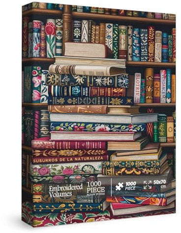 Vintage Bookshelf Puzzle for Adults 1000 Pieces, Book Flower Jigsaw Puzzles Library, Retro Aesthetic Art Challenging Puzzle