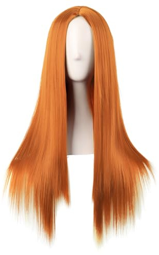 MapofBeauty 28 Inch/70 cm Monochrom Side Bangs Long Straight High Temperature Fiber Fashion Wig (Light Orange)