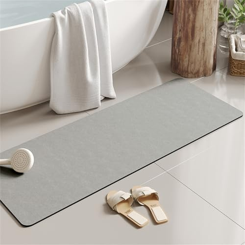 Hixingo Kieselgur Badematte rutschfeste Einfarbig Modern Badvorleger Absorbierender Badezimmerteppich, Waschbar Schnelltrocknende Bodenmatte für Dusche, Badewannen (Grau,60x120cm)