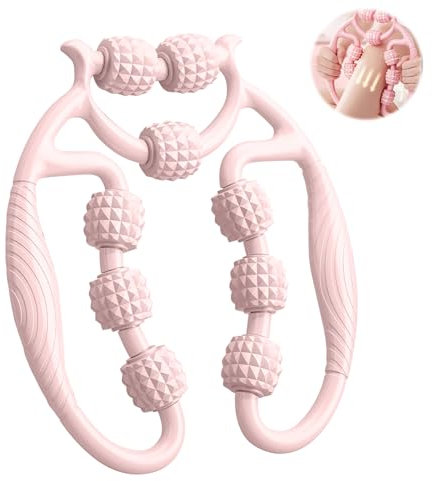 Massageroller Beine, Massagerolle mit Griff Bein, Anti Cellulite Roller, Beinklemme Massage Cellulite Roller mit 9 Rädern, Massageroller für Oberschenkel, Fuß, Bauch und Armmassage (Rosa)