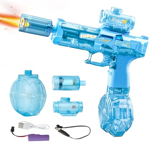 PhotonSplash Electric Water Gun – Light-Up Handheld Soaker with Rechargeable Battery & Precision Scope – 325ml High-Capacity Tank – For Kids & Kidults Ages 3+ (6, Blue)