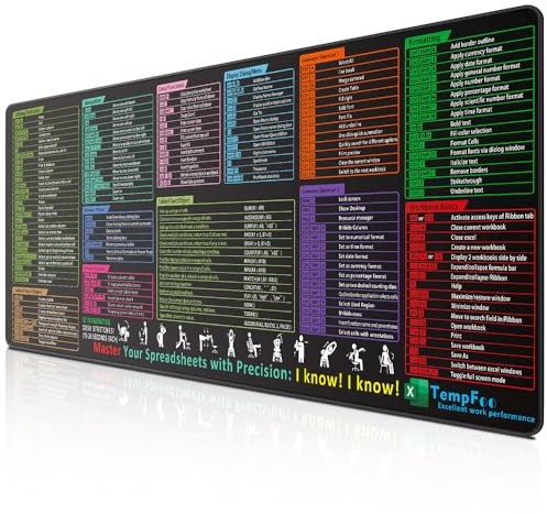 SGZIOO Excel Cheat Sheet Desk Mat, 40x90x0.3cm Excel Shortcuts Mouse Mat, Non-Slip Waterproof desk mat Large, Keyboard Mats for Desks,Stitched Edge desk matt Large for Laptop, Computer, Office, Home