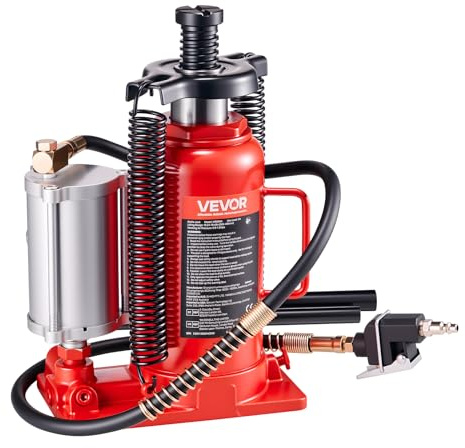 VEVOR Air Hydraulic Bottle Jack, 20 Ton (44092 lbs) Capacity, 10.2-19.5 Inch Lifting Range, Pneumatic/Manual Heavy Duty Welded Bottle Jack with Pump for Car, Pickup, Truck, RV, SUV, Auto Repair, Red