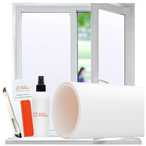 Solar Systems - Fensterfolie Weiß 100x200 cm | Milchglasfolie, Fensterfolie, Hitzeschutzfolie Fenster, für Diskretion und UV-Schutz, Geeignet für Büro, Bad und Praxis