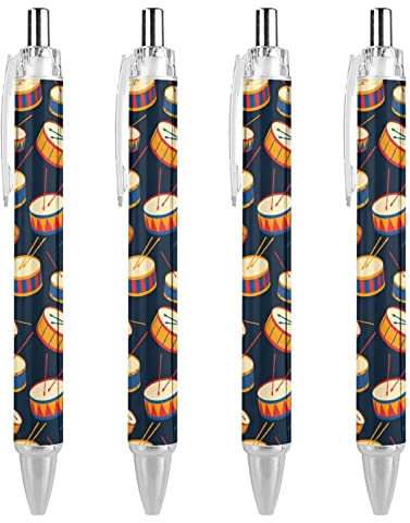 KWQDOZF Druckkugelschreiber „Drums and Sticks, 0,5 mm, dicke Spitze, blaue Tinte, Schreibgerät in Premiumqualität, 4 Stück