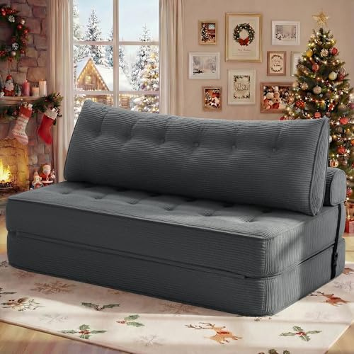HOMMPA Faltbares Schlafsofa umwandelbarer 3-in-1 Sofa Bett Grau 150CM | Sofa Schlafsessel mit Kissen Sitzsack-Sofa Stuhl Komfortable Schlafcouch Bodensofa-Lounge für Schlafzimmer Wohnzimmer