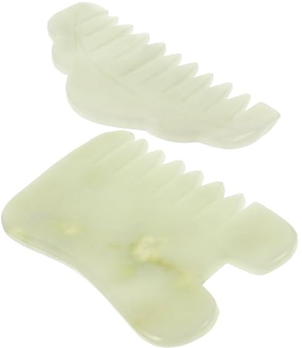 GOOHOCHY Natürliche Jade Kopfhautkämme 2 Stück-Pack 9X4,5cm mit Breiten Zähnen zur Muskelentspannung und Gua Sha Gesichtsmassage Wellness Tool für Entspannende Kopfhautpflege