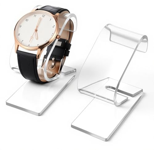Prasacco Clear Watch Display Stand, 2 Pack Watch Holder Organizer Watches Display Stand Rack for Bracelet Jewelry Storage, Transparent Watches Showcase Rack