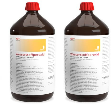 apodiscounter Wasserstoffperoxid (2x 1000 ml) - 3% Lösung I Desinfektionsmittel bei Wunden, Antiseptikum zum Spülen - H2o2 Apothekenqualität aus Deutschland