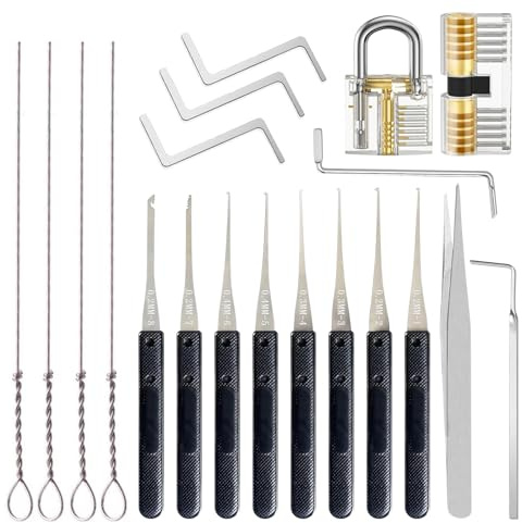 18 Pcs Broken Key Extractor Set - 0.2-0.4mm Lock Pick Set for Car Ignitions,Door Locks & Padlocks,Portable Locksmith Tools Professional