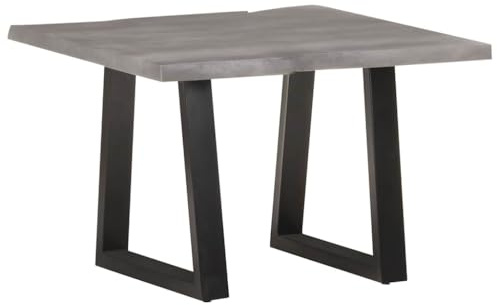 HFXHIJXQ Couchtisch 60x60x40 cm Akazienholz Massiv mit Baumkante & Eisenbeinen, Grau Used-Look, Kleiner Wohnzimmertisch modern & stabil für Living Room Sofa Ecke