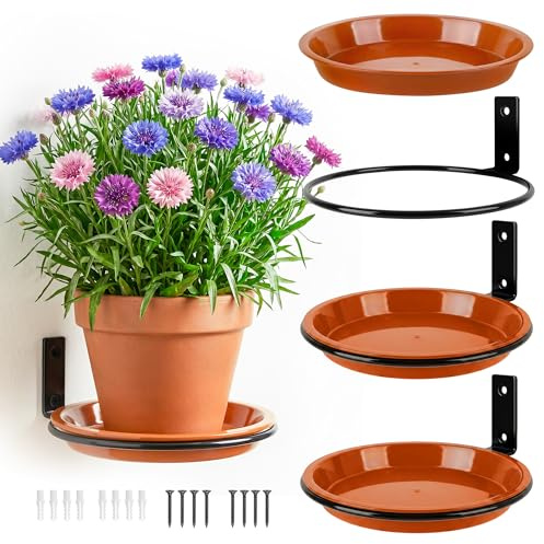 UNIFAMILY Wall Plant Holder Metal, 3 Pack Flower Pot Holder Ring Plant Stand for Wall Mount with Plant Trays, Wall Mounted Planter Pot Holder Plant Hanging Bracket for Home or Garden