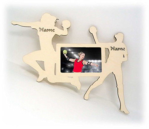 Schlummerlicht24 Handball Sport Frau Wand Tür-Schild Bilderrahmen Handbälle Geschenke für Damen Herren & Kinder - Zimmer mit Namen (41 cm x 35.5 cm, Grün, Blau)