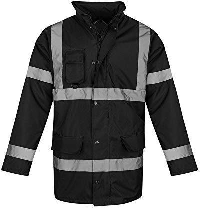 shelikes Warnschutzjacken, hohe Sichtbarkeit, Parka, Arbeitskleidung, Sicherheit, fluoreszierend, mit Kapuze, gepolstert, wasserdicht, Arbeitskleidung, Schwarz , XXXXL