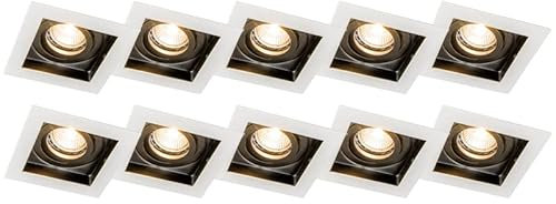 Qazqa - Modern Set mit 10 Einbaustrahlern aus weißem stahl I nickel matt - Carree I Wohnzimmer I Schlafzimmer - Aluminium Quadratisch - LED geeignet GU10