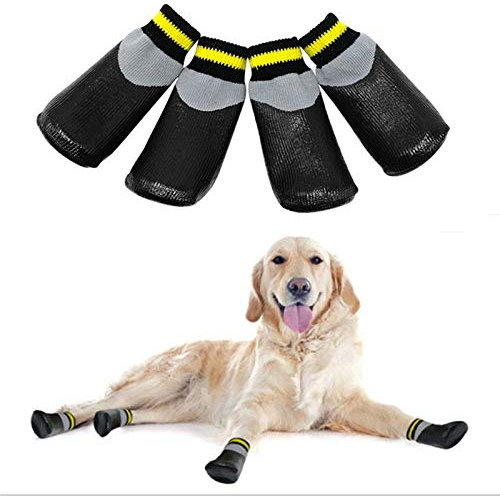 VICTORIE Hundeschuhe Pfotenschutz Regenschutz Hundestiefel Socken wasserdicht für Haustier mittlere und große Hunde 4 Stücke Schwarz(M: 6.8 X 5.6 cm)