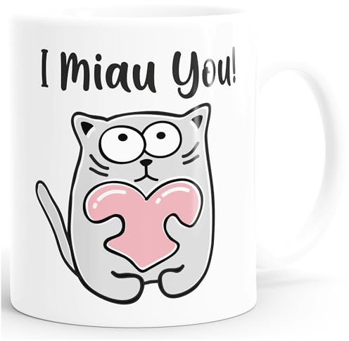 SpecialMe® Kaffee-Tasse Spruch I miau you lustige Katze mit Herz Geschenk-Idee Partner Freund Freundin Katzenliebhaber Liebeserklärung Weiss Keramik-Tasse