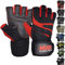 MRX BOXING & FITNESS Gewichtheberhandschuhe mit integrierter Handgelenkbandage, halbe Finger, Bodybuilding-Handschuhe, Rot, Größe M