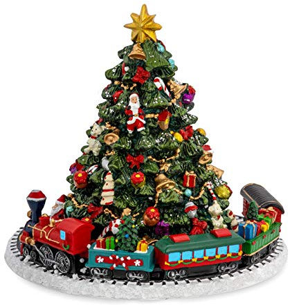 H.Bauer jun. große farbige Kunststein Kinder Spieluhr Weihnachten - Motiv Weihnachtbaum und Zug - mit Melodie Stille Nacht Heilige Nacht - 16 cm hoch