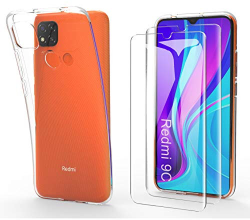 HTDELEC Coque pour Xiaomi Redmi 9C / Redmi 10A Transparente + 2 × Verre trempé Protection écran,Souple TPU Étui Protection Bumper Housse Antichoc TPU Case Cover pour Xiaomi Redmi 9C