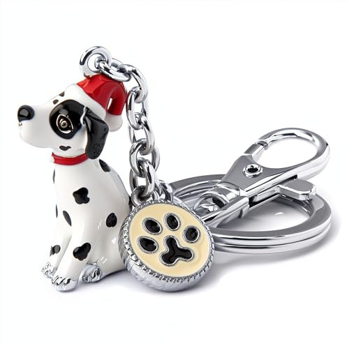 DOR QUEEN Mini-Hundepaar-Schlüsselanhänger, trendiger Schlüsselanhänger, Tierschmuck, für Erwachsene, Xmas Hat Dalmatian,