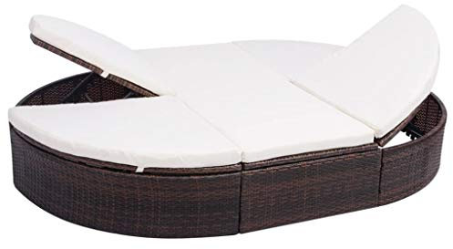 Lounge, Sofa & Bett aus Polyrattan, 2er Garten-Sofa mit Stahl-Gestell, Daybed,Outdoor-Lounge-Bett mit Polster Poly Rattan Braun