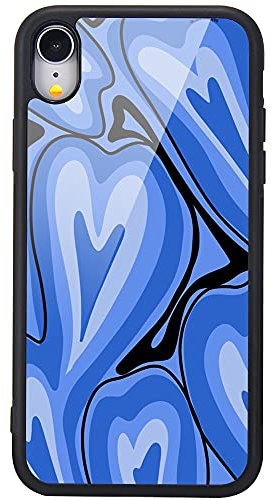 MAYCARI for iPhone XR Case Aesthetic Blue Love Pattern Design Hard Back Case with Soft TPU Bumper for Girls Children Women Protective Phone Case for iPhone XR
