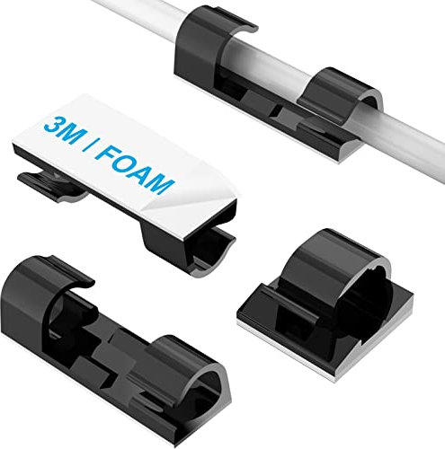 Self-Adhesive Cable Clips Black (40PCS, M), Upgraded Wire Clips for Electric Wires, Strong Cord Organizer Clips for Wall Cable Management Under Desk, Ethernet, Dash Cam, Outdoor Light Clips