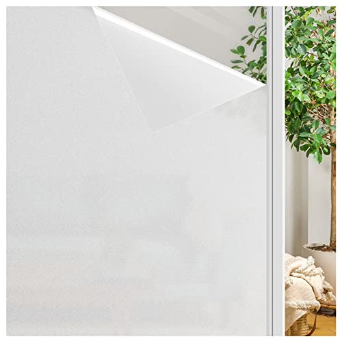 FINNEZ Fensterfolie Milchglasfolie Sichtschutzfolie Selbstklebend Folie Fenster Scheibenfolie Blickdicht Anti-UV Statische Folie für Badzimmer Büro Matt 90 x 200cm