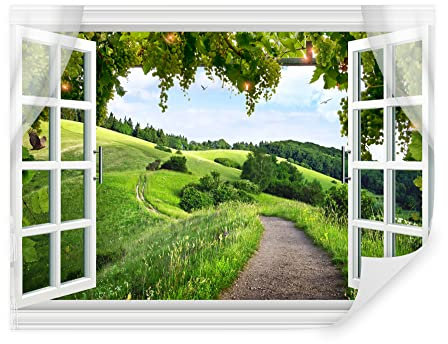 Carta da parati 3d, paesaggio, fotomurali premium 310x210 cm, stile 3D, vista dalla finestra, carta da parati 3d per camera letto, soggiorno, multicolore u28196