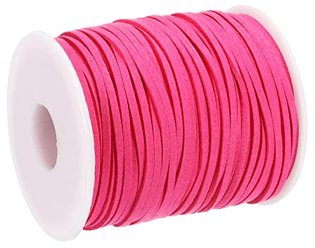 sourcing map Gamuza Cordón, 49,21 Yardas 2,6mm Plano Cuero Hilo Cuerda para Monedero Bolso Zapato Cordón Bricolaje Artesanía Pulseras Fabricación, Fucsia 1 Rollo