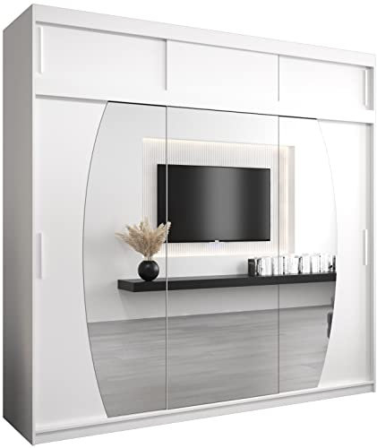 ABIKSMEBLE Armoire Porte coulissante Miroir Elypse - Armoire Chambre - Dressing Chambre Adulte - Penderie Vetement Dressing - Garde Robe - Placard Chambre - Armoire 3 Portes - Closet